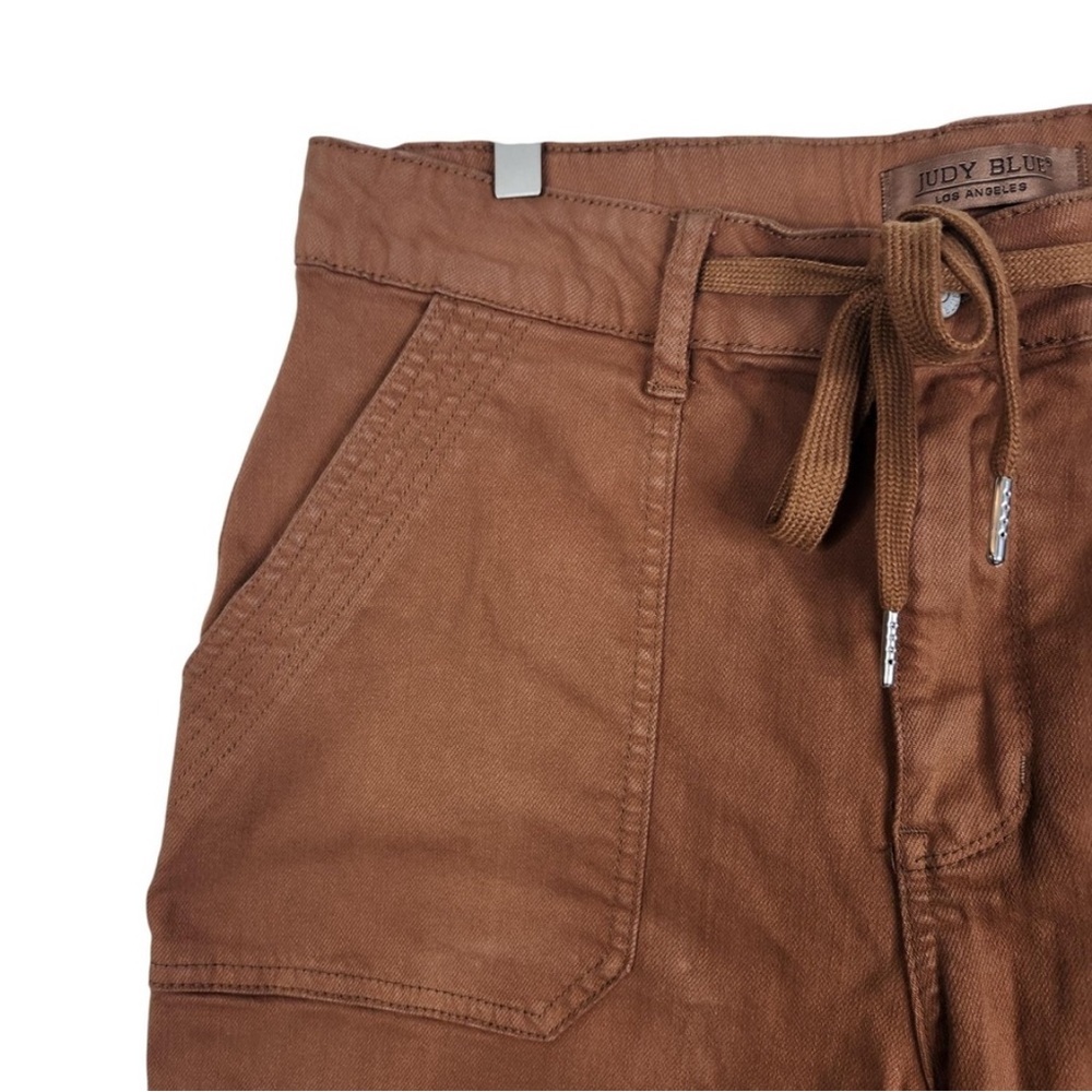 JUDY BLUE Pants Womens 14W Brown Garment Dyed Tie Waist Tapered Leg - Picture 5 of 11